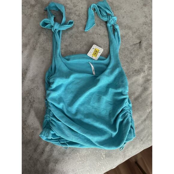 Free People Boulevard Bow Tie Strap Tank Top Aqua S - Picture 8 of 9